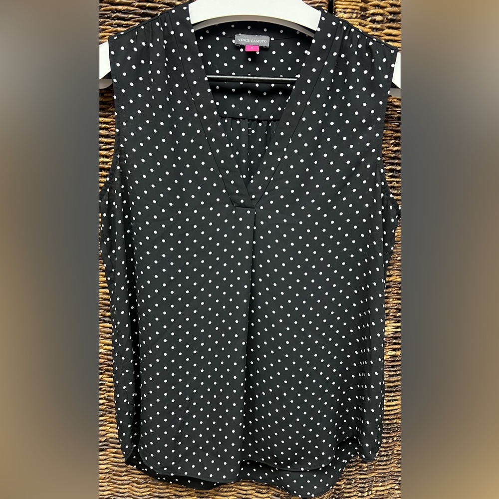Vince Camuto- Black Polka Dot Sleeveless Top, Size:‎ Small